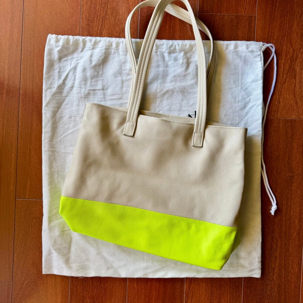 FRESHLY PICKED Original Leather Carryall Bag - Tan & Neon Yellow